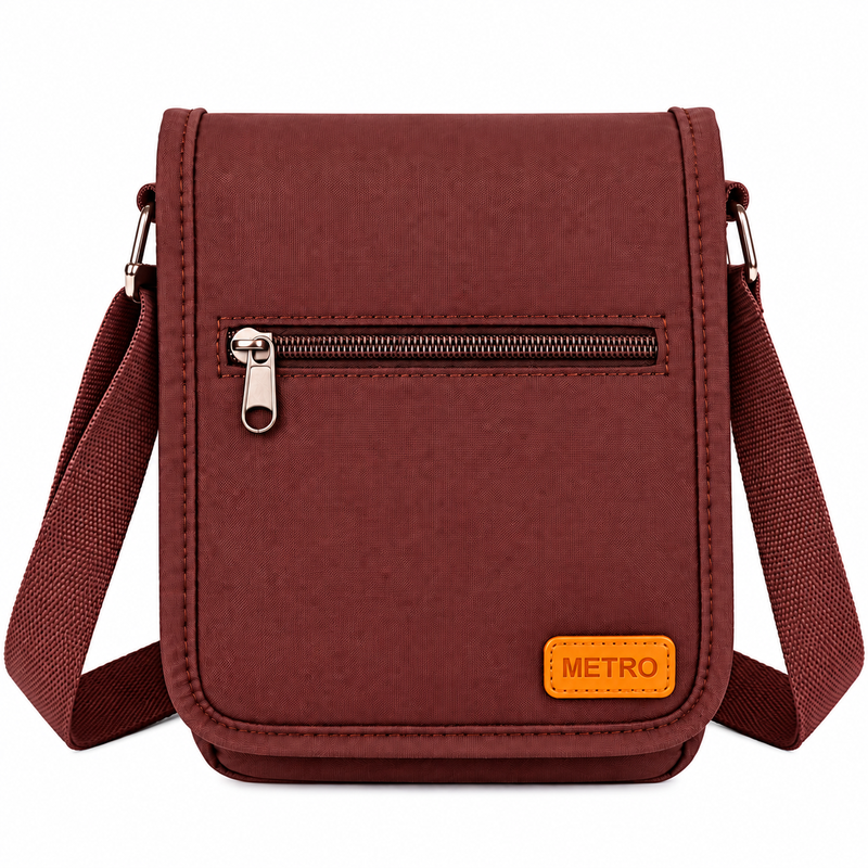 LL-256 Chocolate Polyester X-Body Shoulder Bag W/4 Zips (New) (image for) LL-256 Chocolate Polyester X-Body Shoulder Bag W/4 Zips (New)
